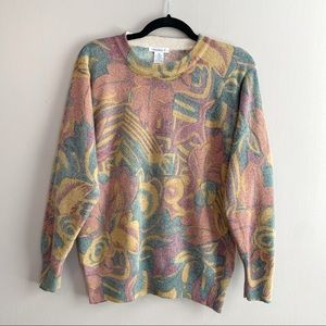 Susann D Vintage Lambswool Angora Rabbit Floral Gold Shimmer Sweater M